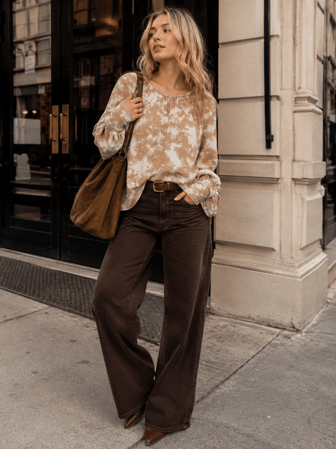 WOMEN'S LONG SLEEVE TIE DYE PRINT TOP