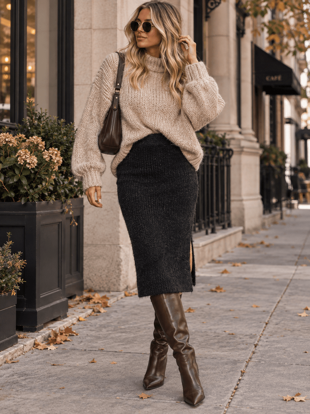 WOMEN'S ELASTIC WAIST FUZZY MIDI PENCIL SKIRT