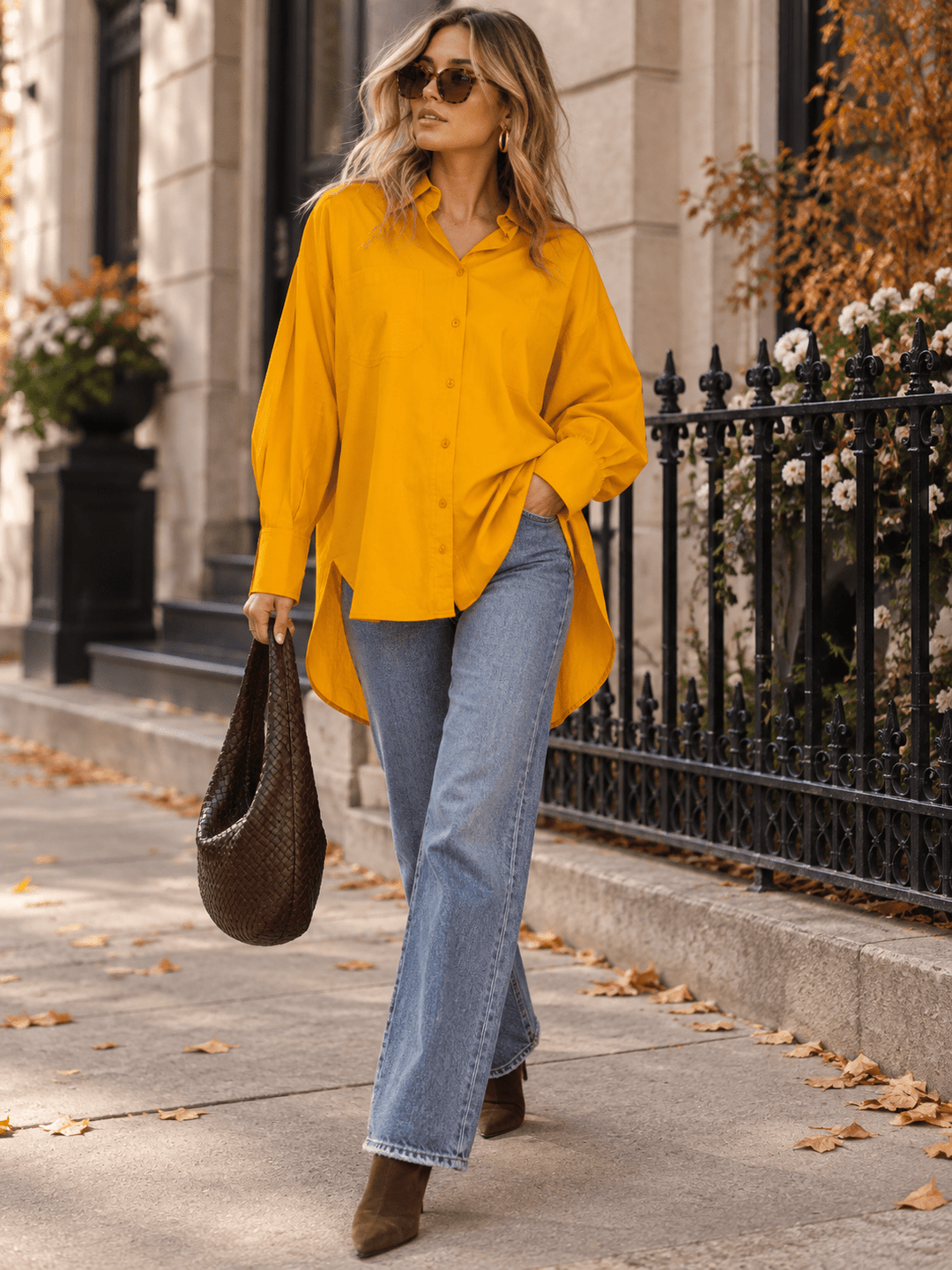 WOMEN'S LONG SLEEVE BUTTON UP HIGH-LOW OVERSIZED SHIRT