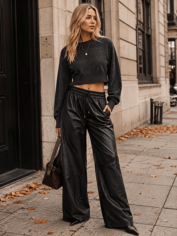 WOMEN'S LONG SLEEVE PULLOVER CROP SWEATER
