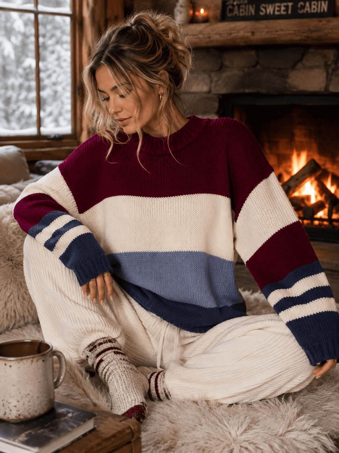 WOMEN'S LONG SLEEVE COLORBLOCK KNIT PULLOVER SWEATER
