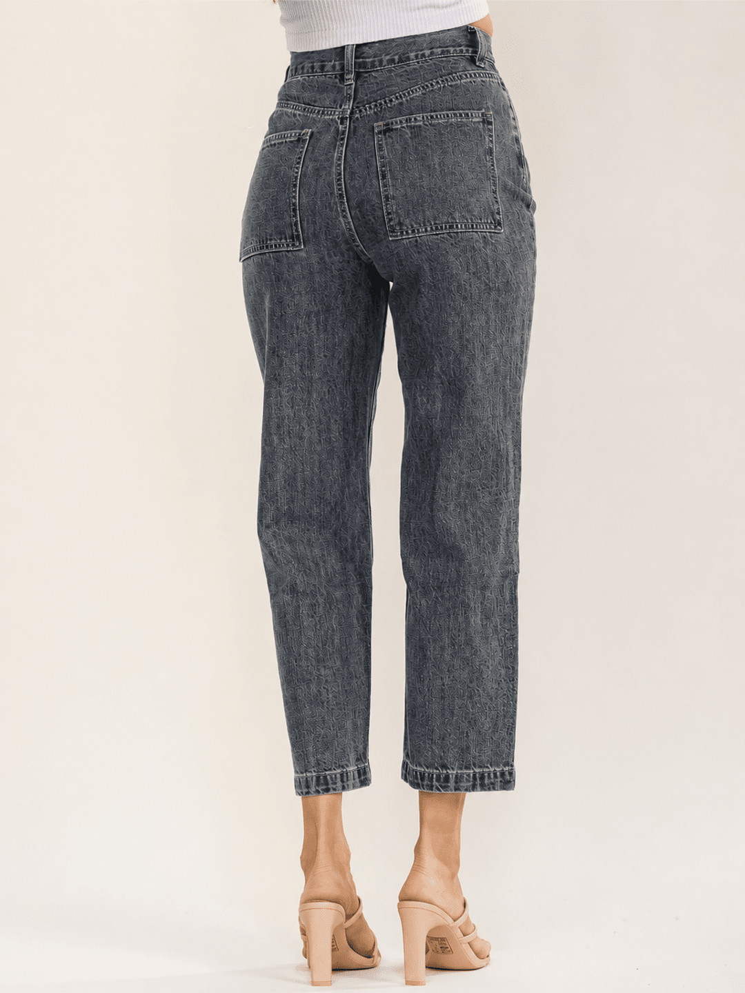WOMEN'S BUTTON CLOSURE POCKETS STRAIGHT LEG DENIM PANTS