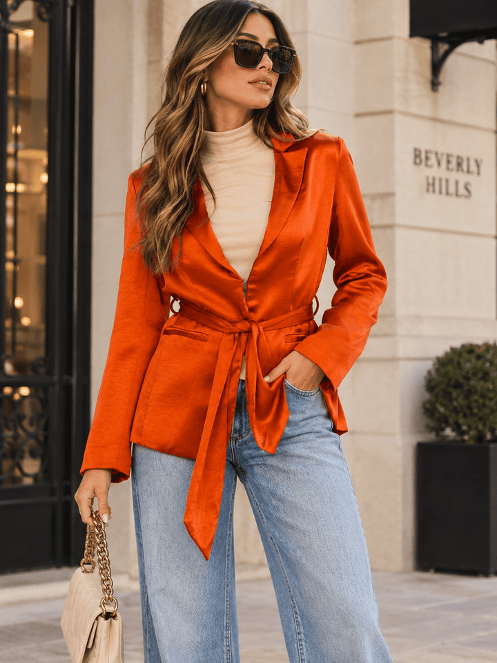 ENTRO WOMEN'S LONG SLEEVE BUTTON CLOSURE FRONT POCKETS BLAZER