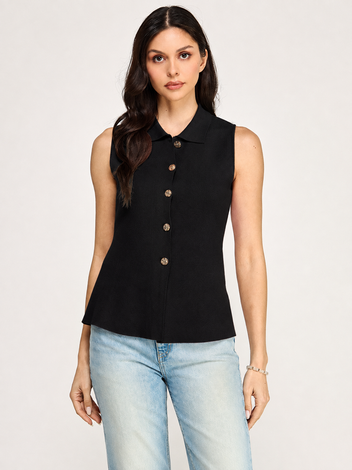 WOMEN'S SLEEVELESS BUTTON UP BLOUSE