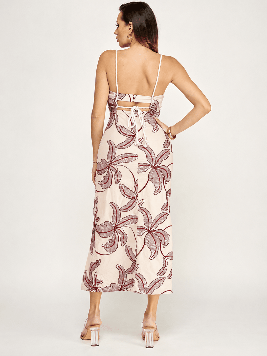 WOMEN'S SLEEVELESS SQUARE NECK OPEN BACK CUT OUT FLORAL MAXI DRESS