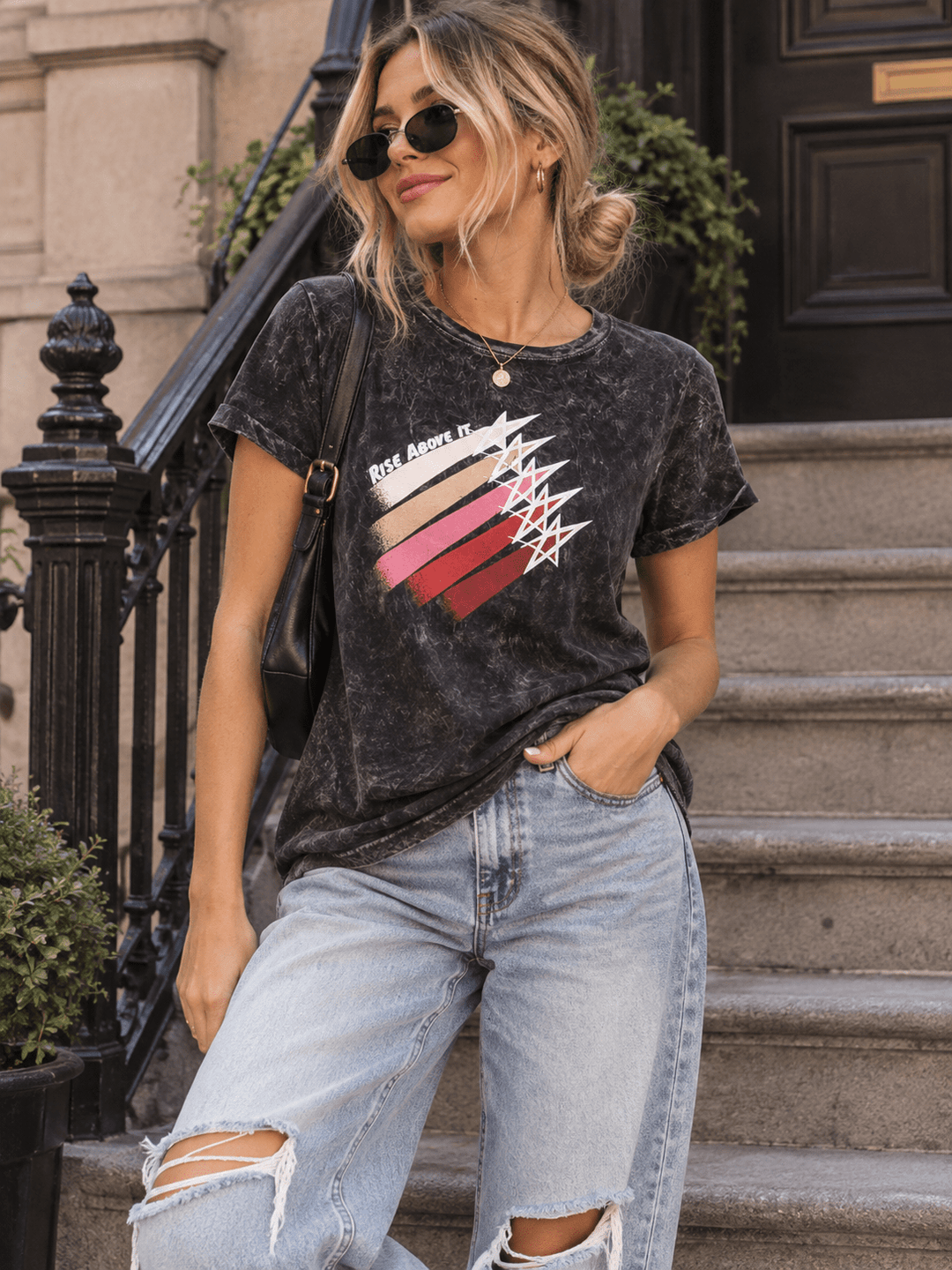 WOMEN'S SHORT SLEEVE RISE ABOVE IT GRAPHIC WASHED T-SHIRT