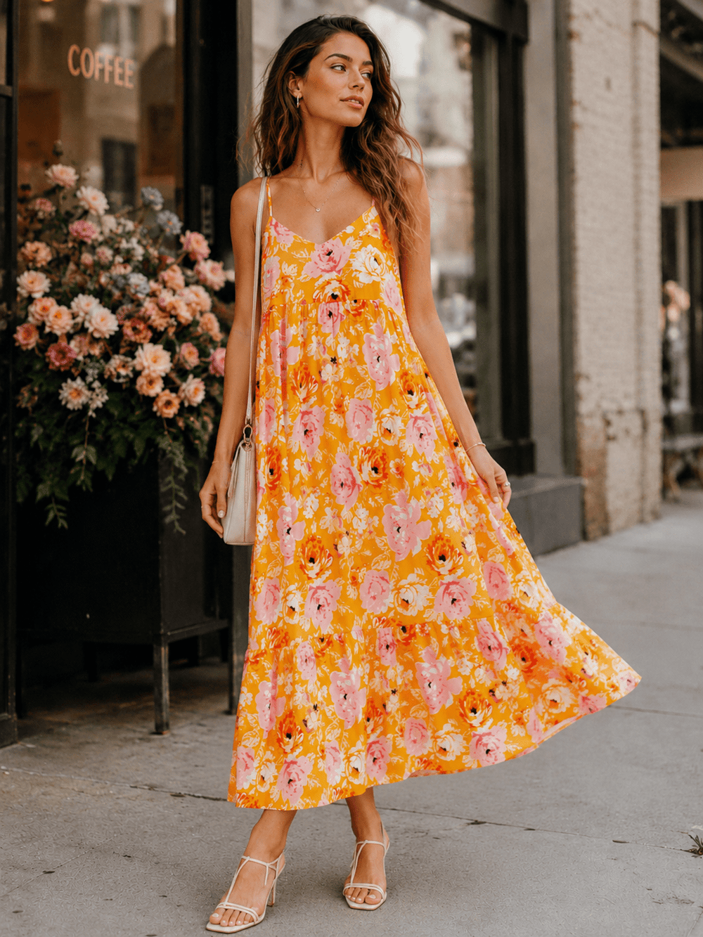 WOMEN'S SLEEVELESS FRONT POCKETS FLORAL PRINT LOOSE FIT MAXI DRESS