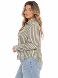 PLUS SIZE LONG SLEEVE BUTTON UP STRIPES SHIRT