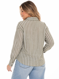 PLUS SIZE LONG SLEEVE BUTTON UP STRIPES SHIRT