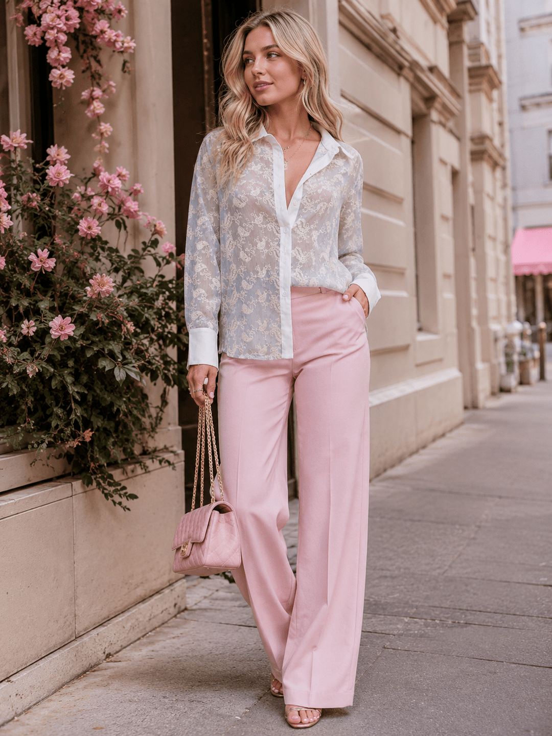 WOMEN'S LONG SLEEVE BUTTON UP EMBROIDERY BLOUSE