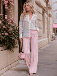 WOMEN'S LONG SLEEVE BUTTON UP EMBROIDERY BLOUSE