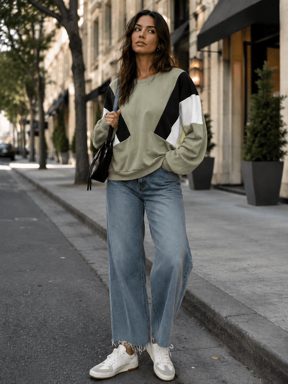 WOMEN'S LONG SLEEVE COLORBLOCK PULLOVER SWEATER
