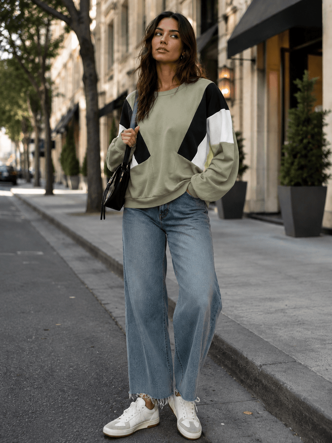 WOMEN'S LONG SLEEVE COLORBLOCK PULLOVER SWEATER