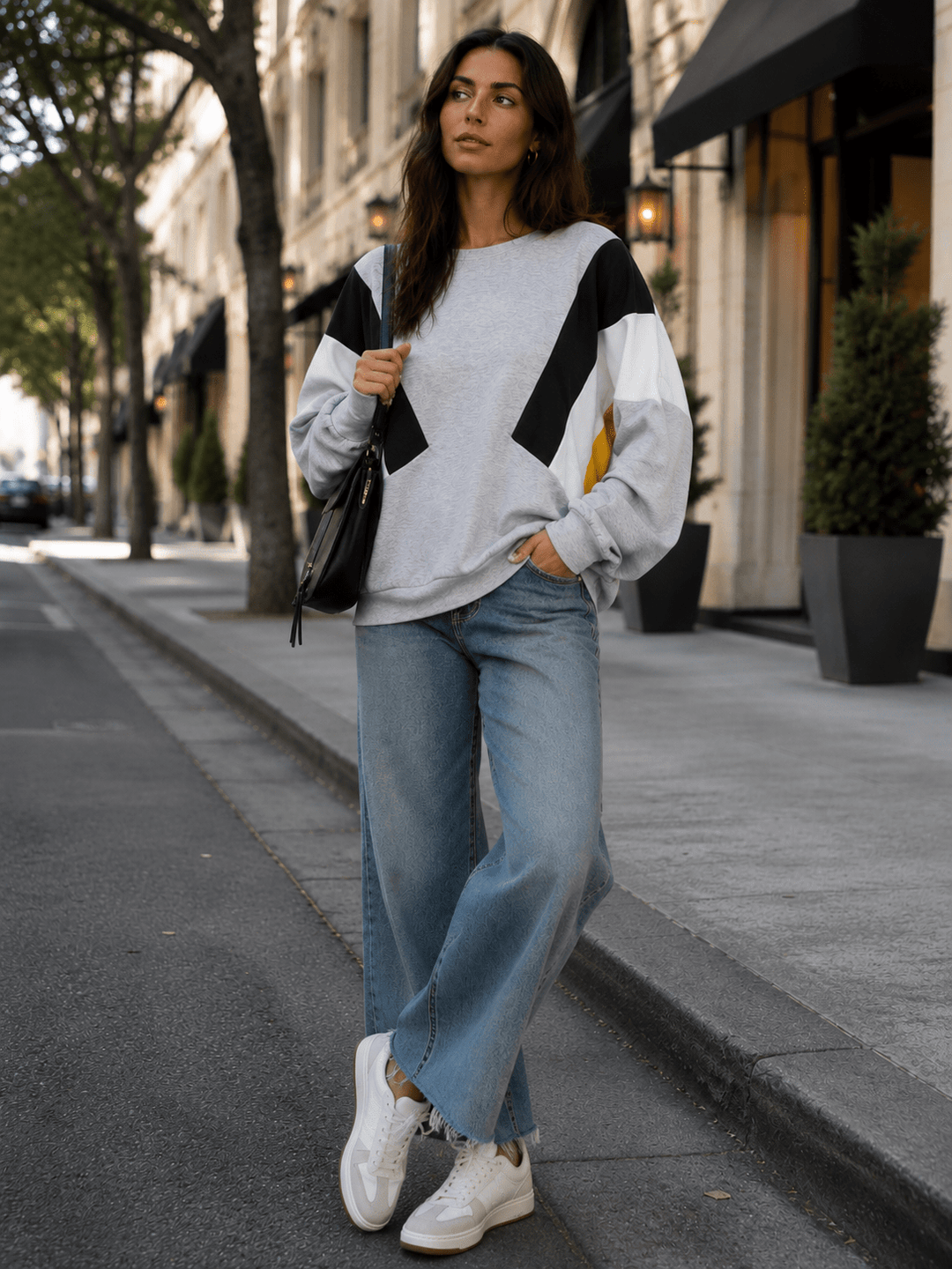 WOMEN'S LONG SLEEVE COLORBLOCK PULLOVER SWEATER