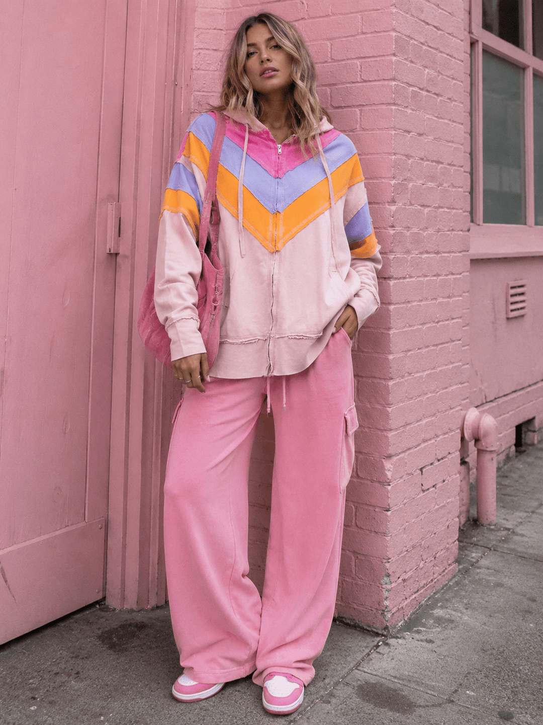 WOMEN'S LONG SLEEVE ZIP UP FRONT POCKETS HOODED MULTI SWEATER