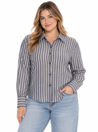 PLUS SIZE LONG SLEEVE BUTTON UP STRIPES SHIRT