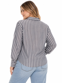 PLUS SIZE LONG SLEEVE BUTTON UP STRIPES SHIRT