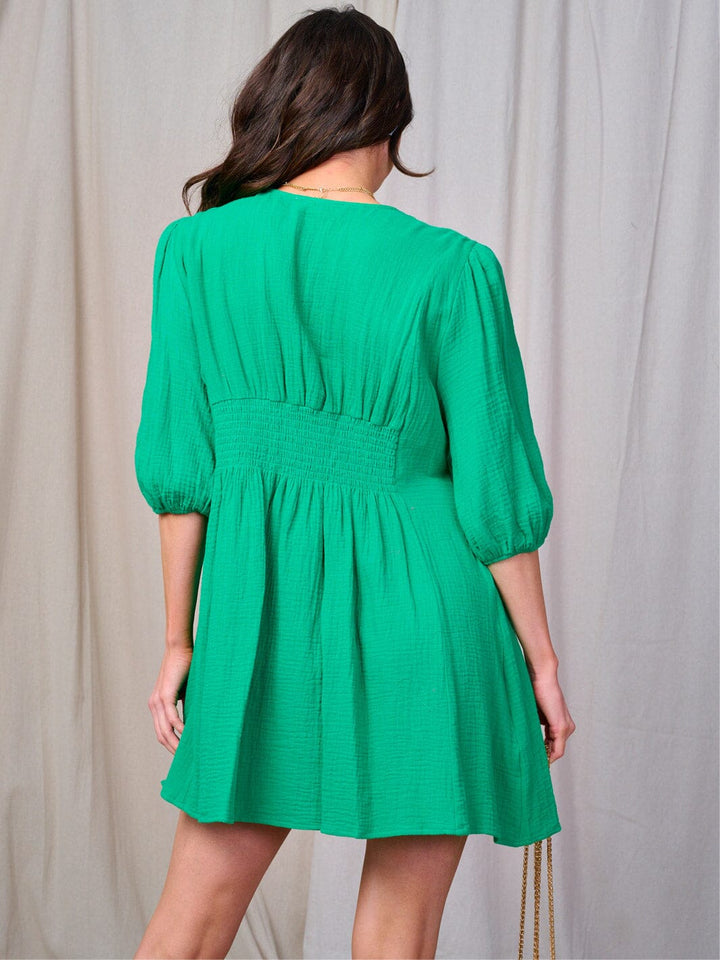WOMEN'S SHORT SLEEVE V-NECK BUTTON UP MINI DRESS