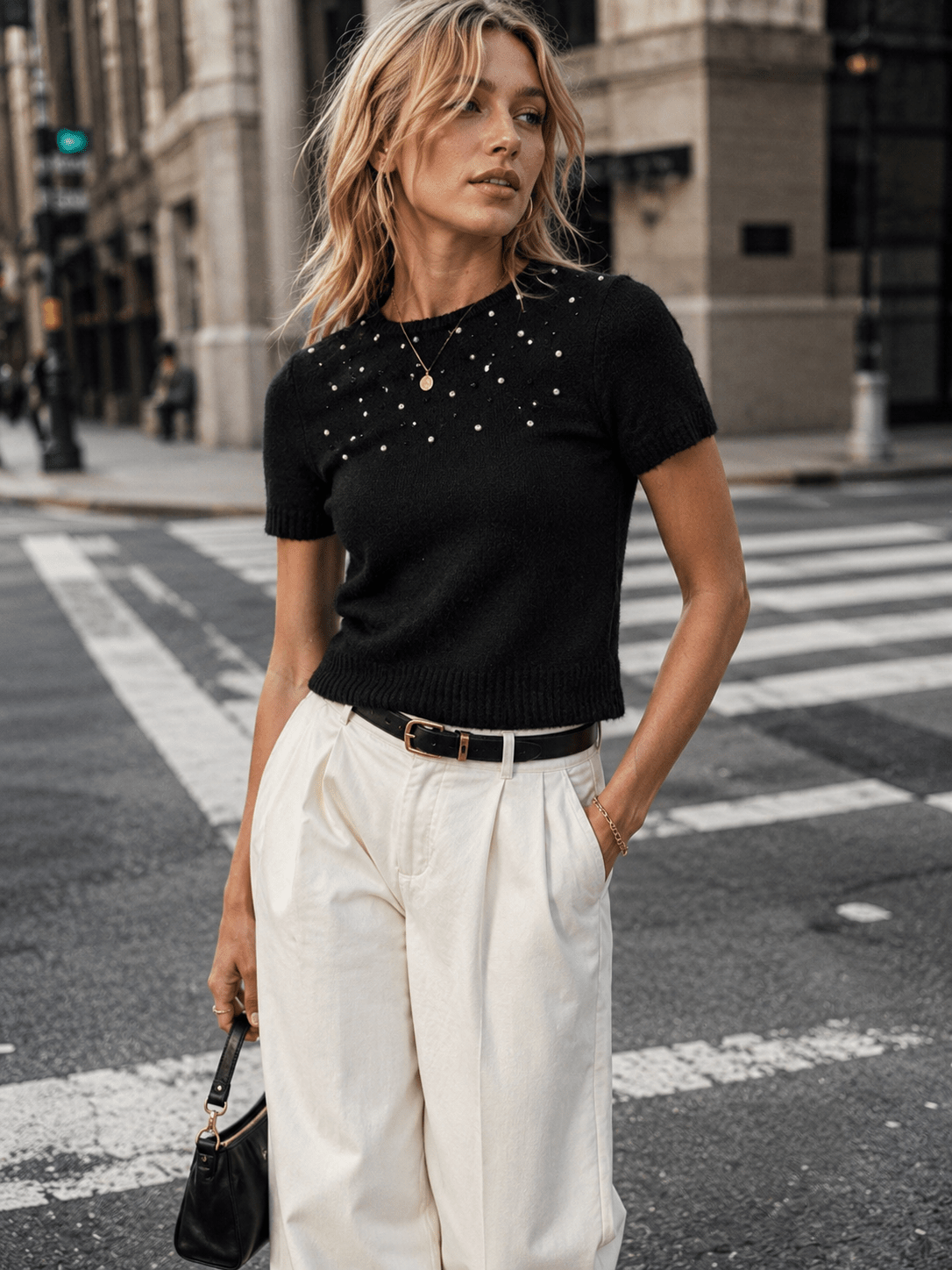 WOMEN'S SHORT SLEEVE STUDS DETAILED TOP