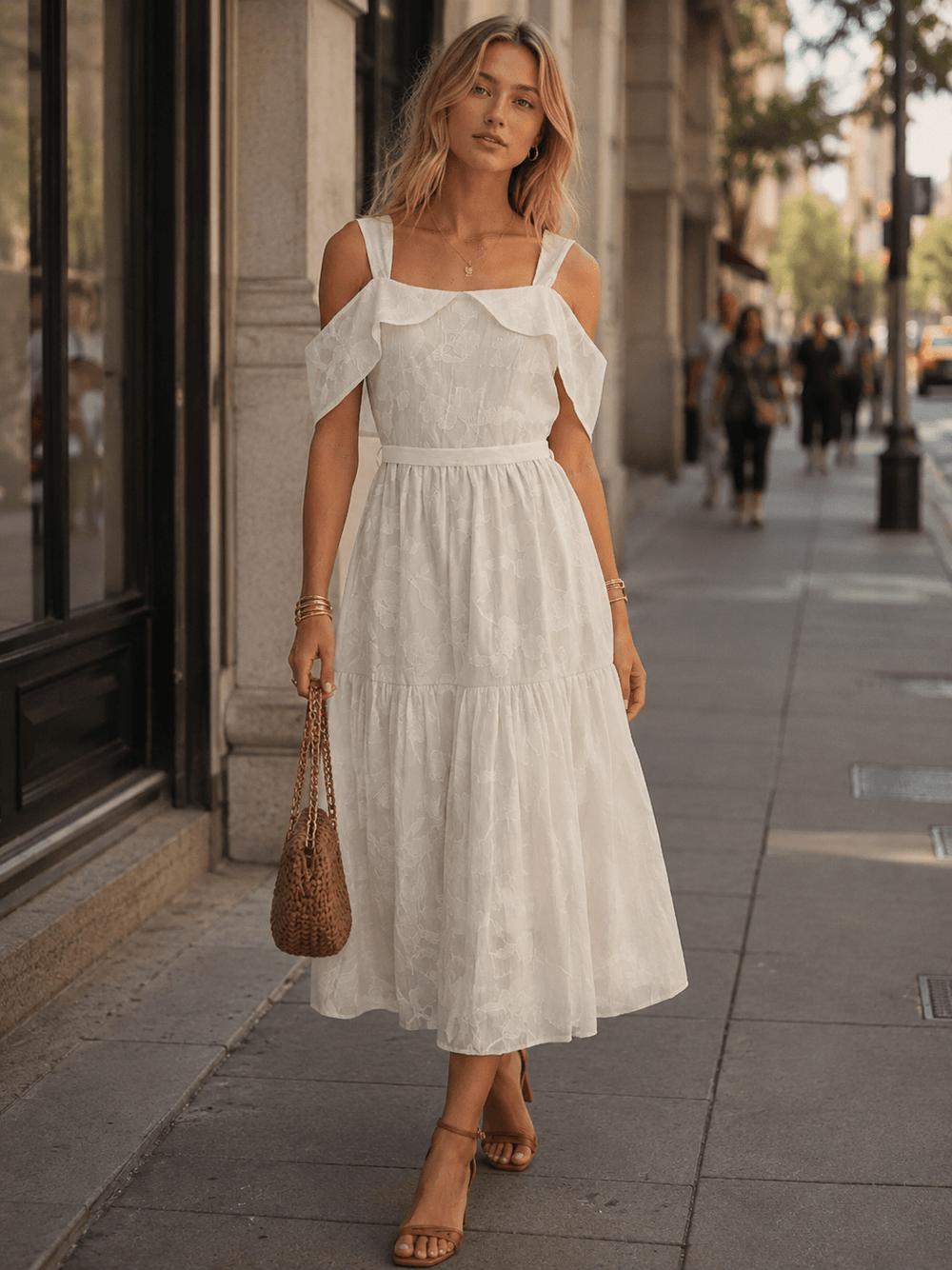 JUST ME WOMEN'S OFF SHOULDER FRONT POCKETS SELF TIE MAXI DRESS