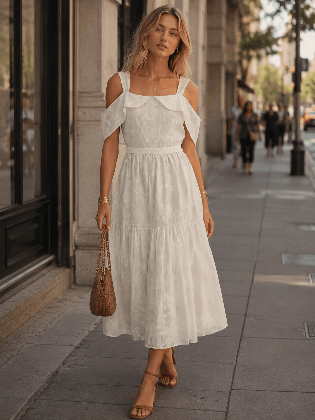 JUST ME WOMEN'S OFF SHOULDER FRONT POCKETS SELF TIE MAXI DRESS