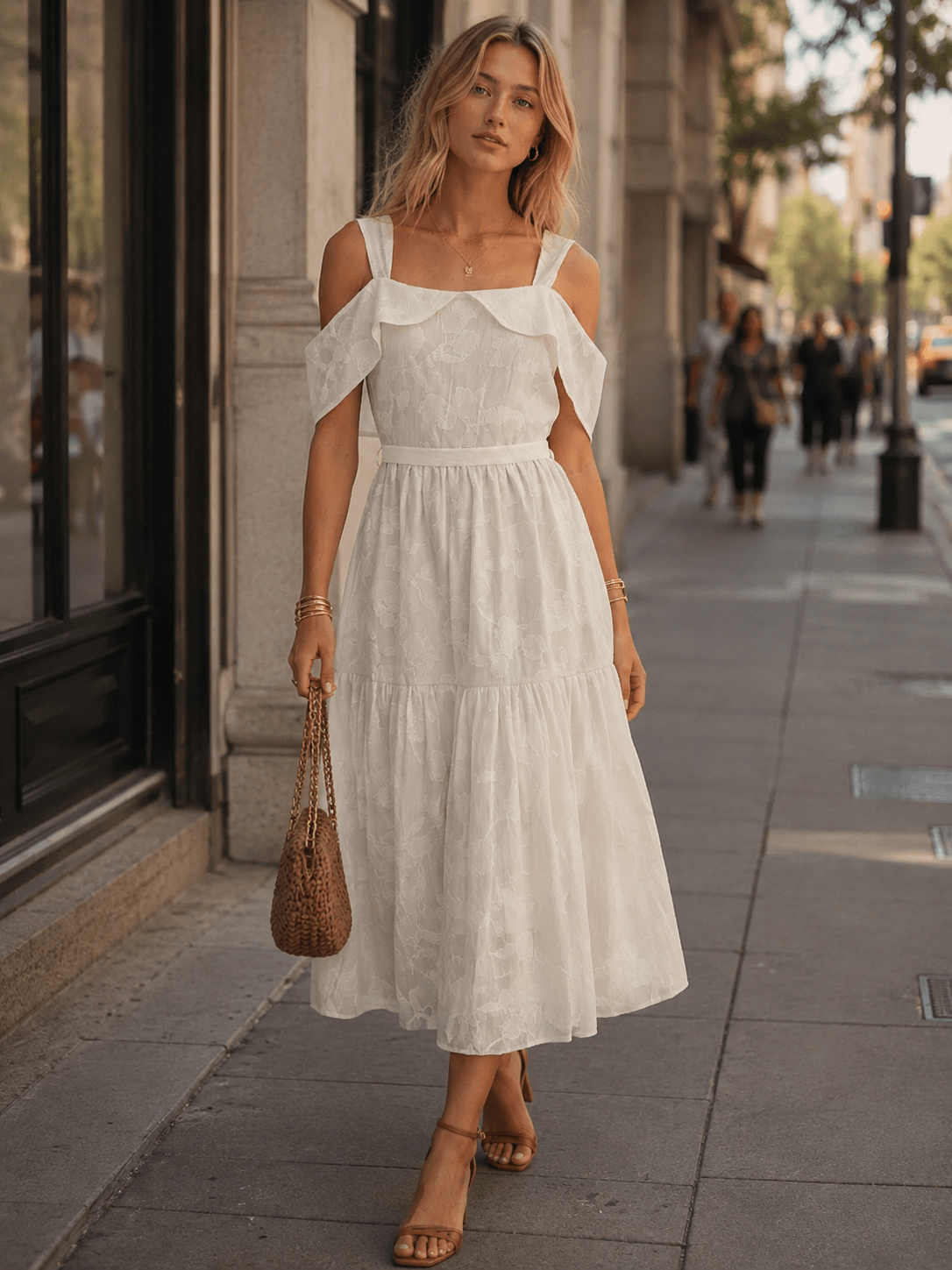 JUST ME WOMEN'S OFF SHOULDER FRONT POCKETS SELF TIE MAXI DRESS