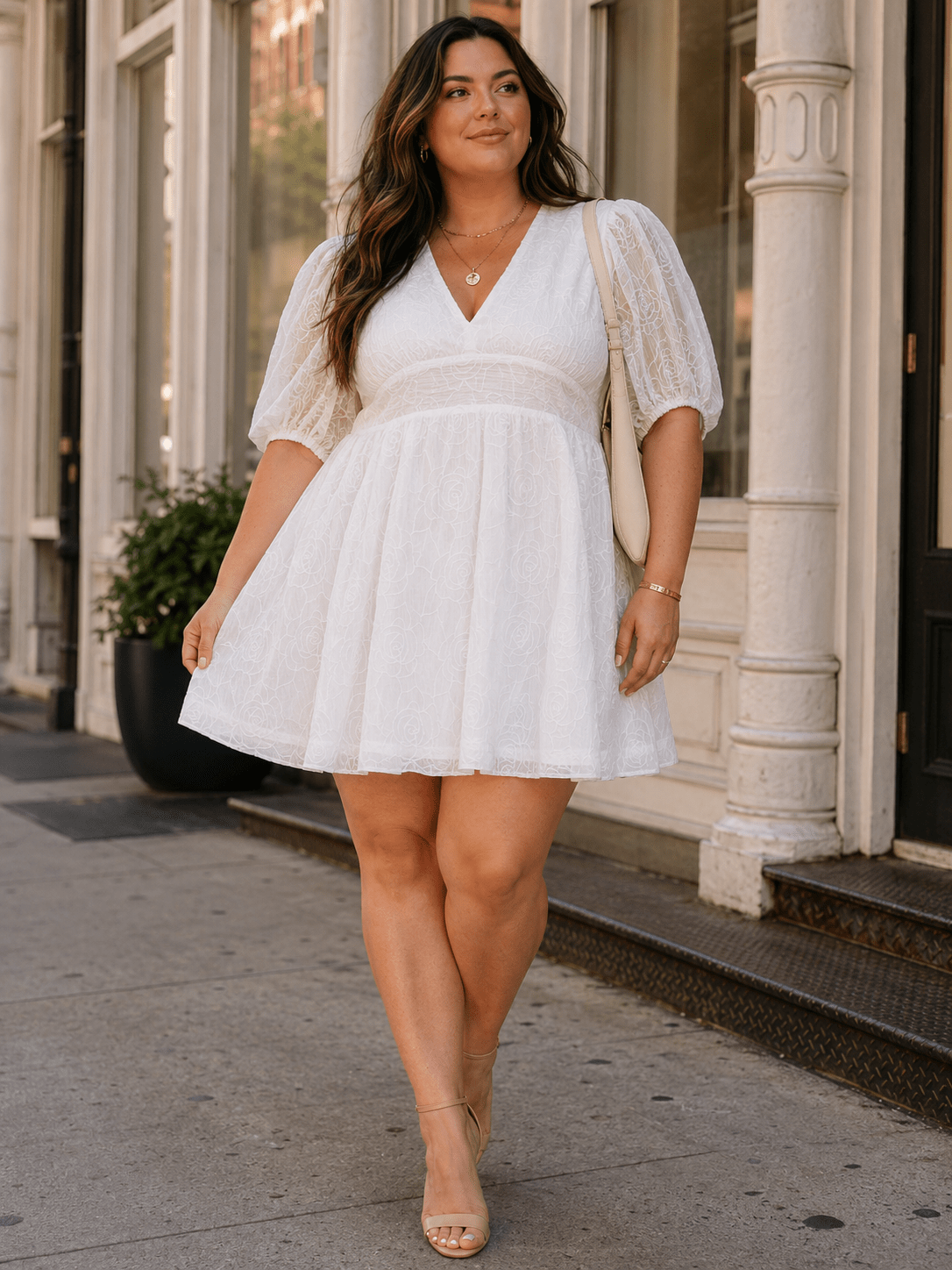 PLUS SIZE SHORT SLEEVE V-NECK FIT & FLARE FLORAL MINI DRESS