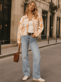 WOMEN'S LONG SLEEVE BUTTON UP TIE DYE DENIM JACKET