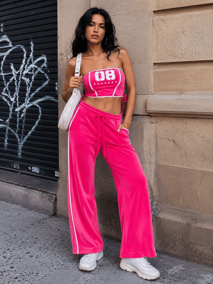 WOMEN'S SLEEVELESS CROP TOP & ELASTIC WAIST PANTS GRAPHIC 2PC. SET