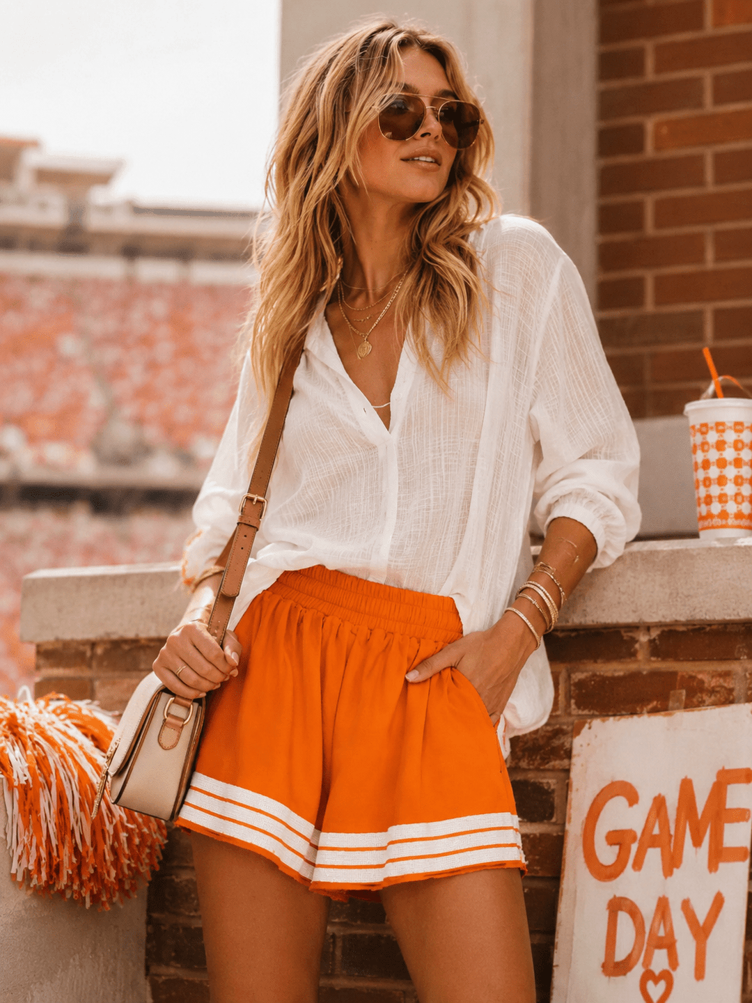 WOMEN'S ELASTIC WAIST POCKETS SEQUINS TRIM SHORTS