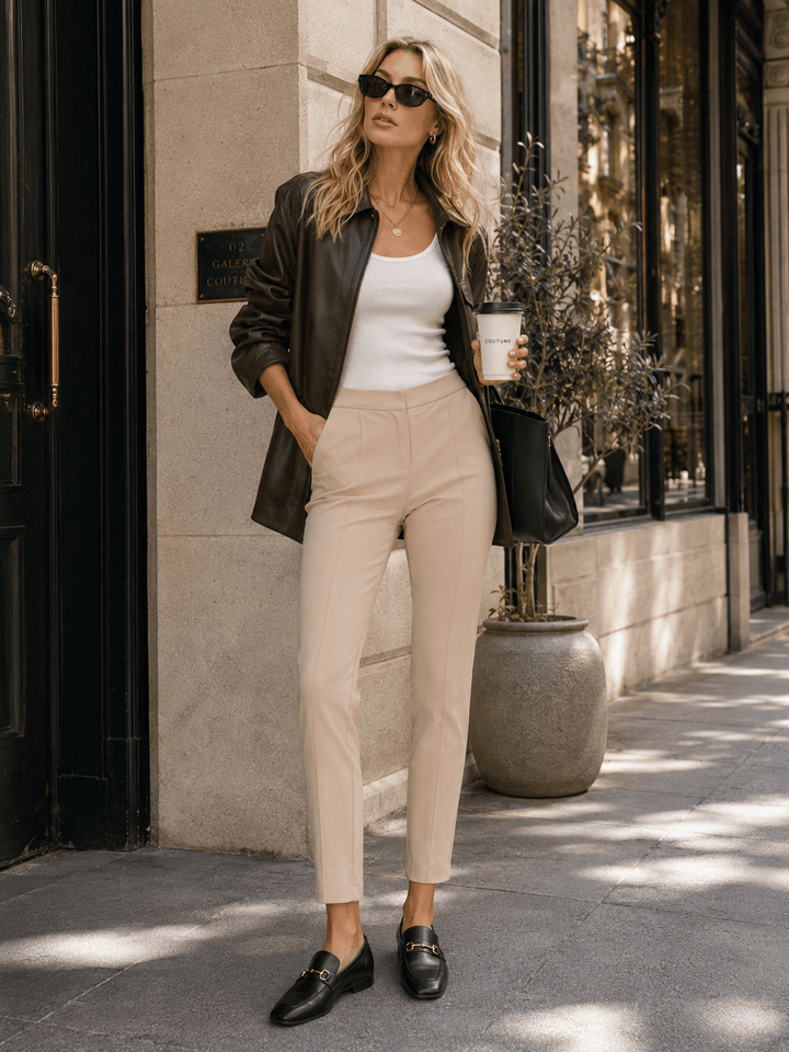 WOMEN'S BUTTON CLOSURE FRONT POCKETS SKINNY LEG STRETCH PANTS