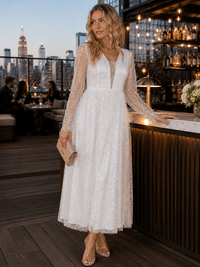 WOMEN'S LONG SLEEVE V-NECK MESH SEQUINS MAXI DRESS