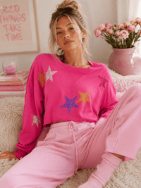 WOMEN'S LONG SLEEVE SEQUINS STARS PRINT PULLOVER SWEATER