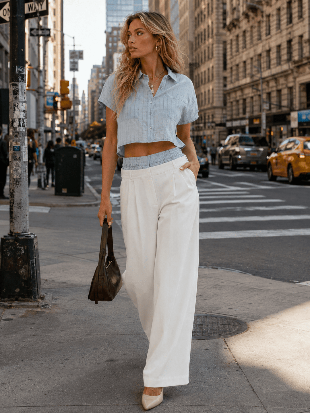 WOMEN'S SHORT SLEEVE TOP & BUTTON CLOSURE PANTS STRIPES COLORBLOCK 2PC. SET