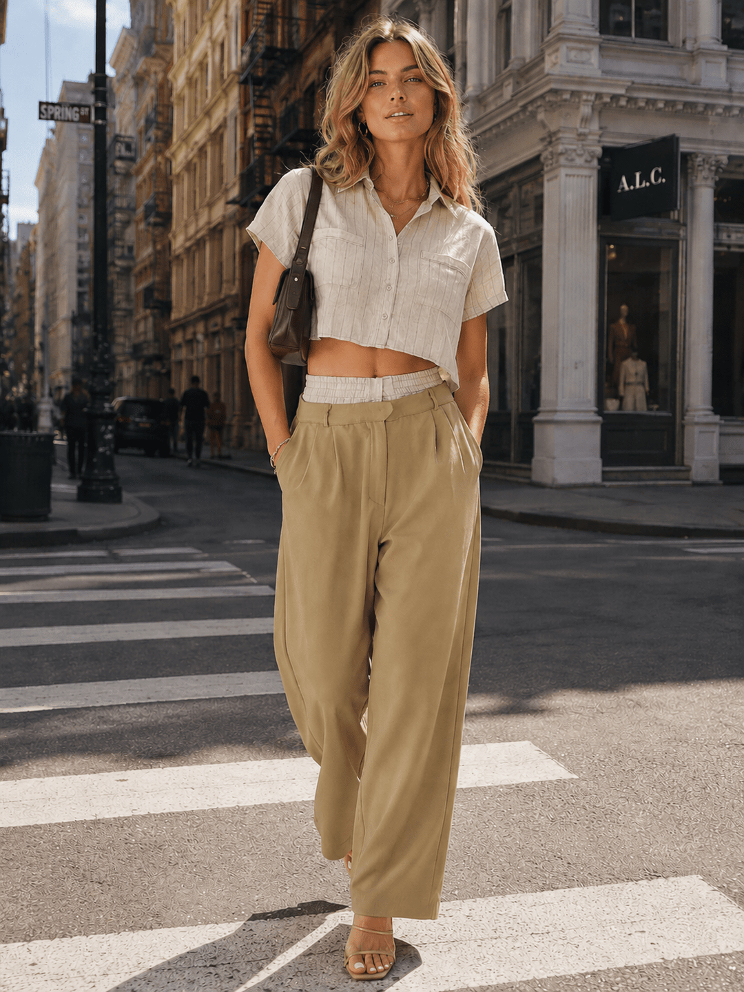 WOMEN'S SHORT SLEEVE TOP & BUTTON CLOSURE PANTS STRIPES COLORBLOCK 2PC. SET