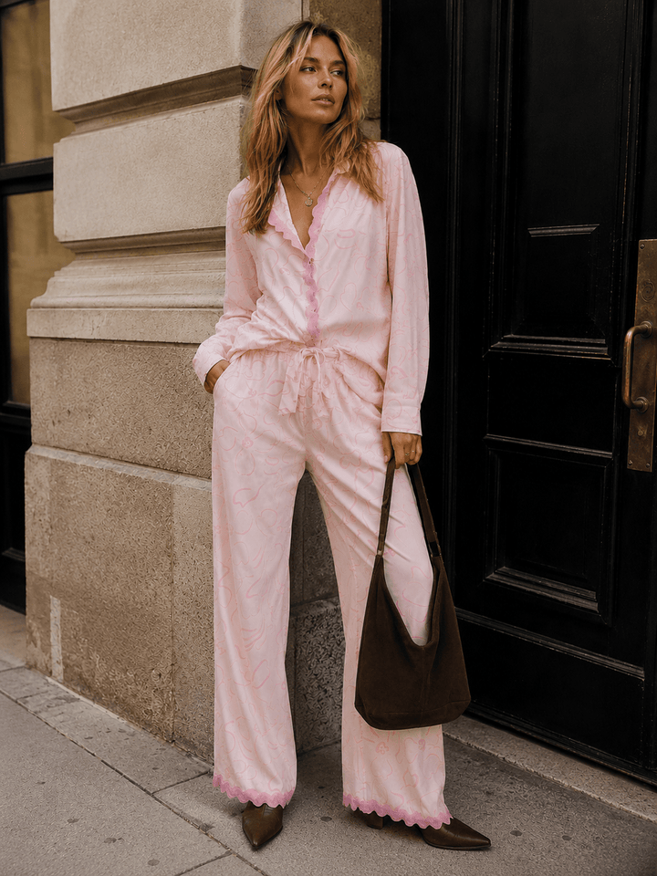 WOMEN'S LONG SLEEVE TOP & BUTTON CLOSURE PANTS PRINT COLORBLOCK 2PC. SET