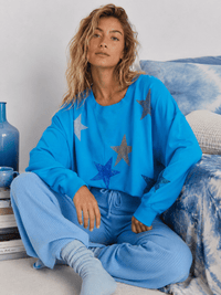 WOMEN'S LONG SLEEVE SEQUINS STARS PRINT PULLOVER SWEATER