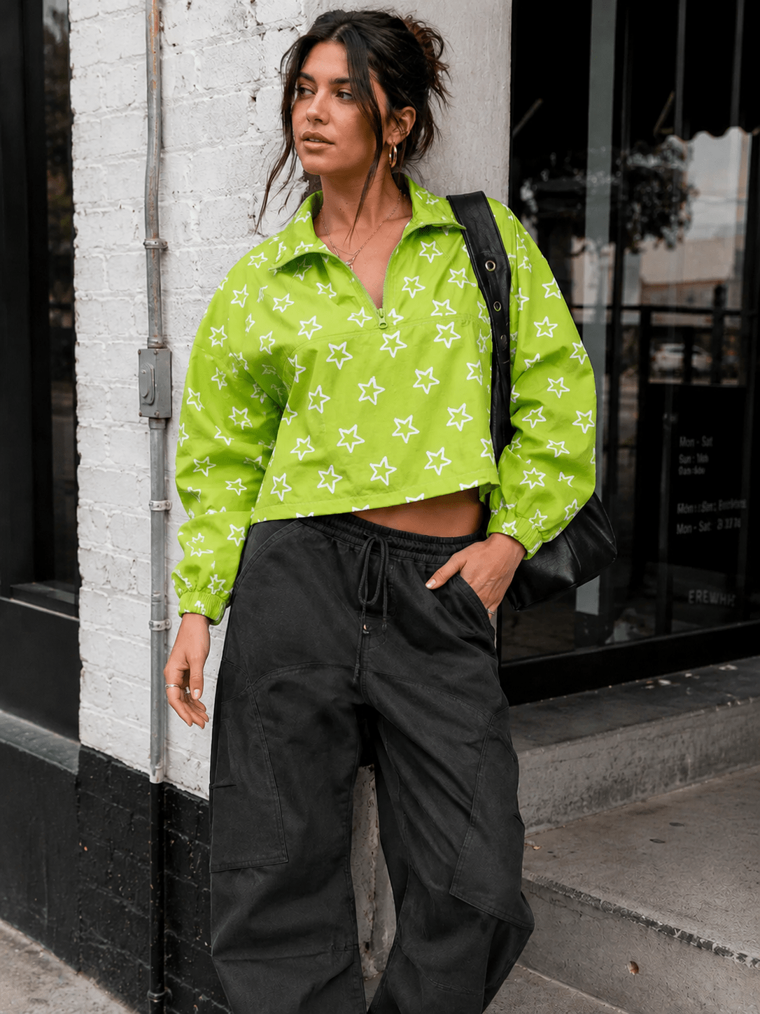 WOMEN'S LONG SLEEVE ZIP UP STARS PRINT WINDBREAKER PULLOVER JACKET
