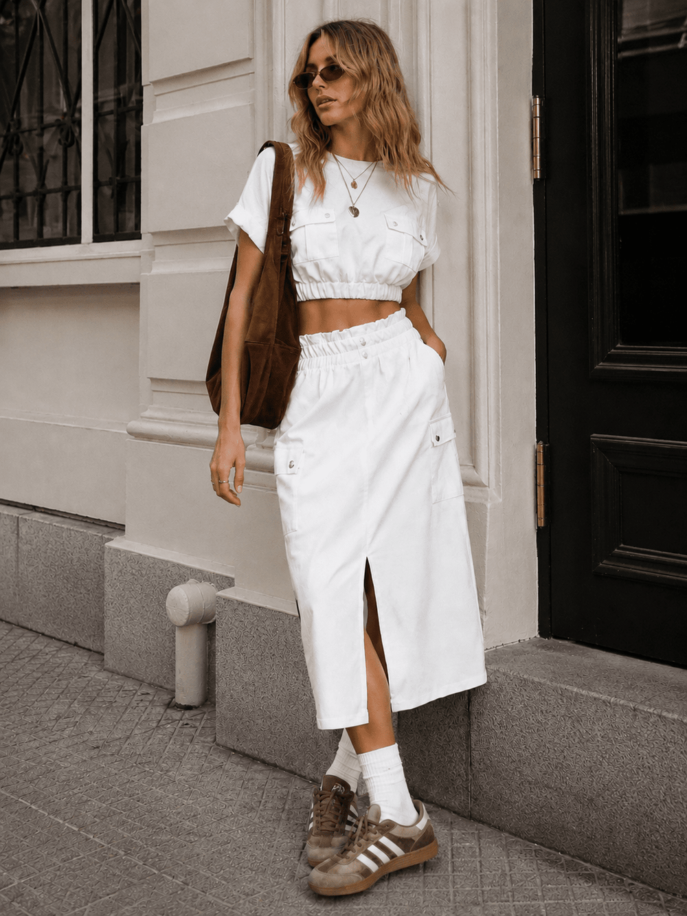 WOMEN'S SHORT SLEEVE TOP & ELASTIC WAIST MAXI SKIRT SOLID 2PC. SET