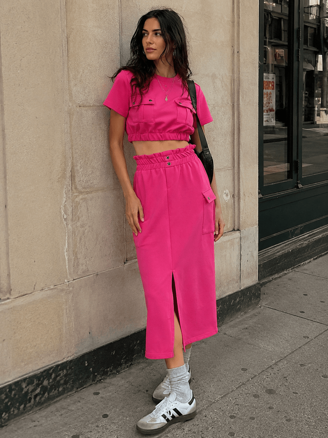 WOMEN'S SHORT SLEEVE TOP & ELASTIC WAIST MAXI SKIRT SOLID 2PC. SET