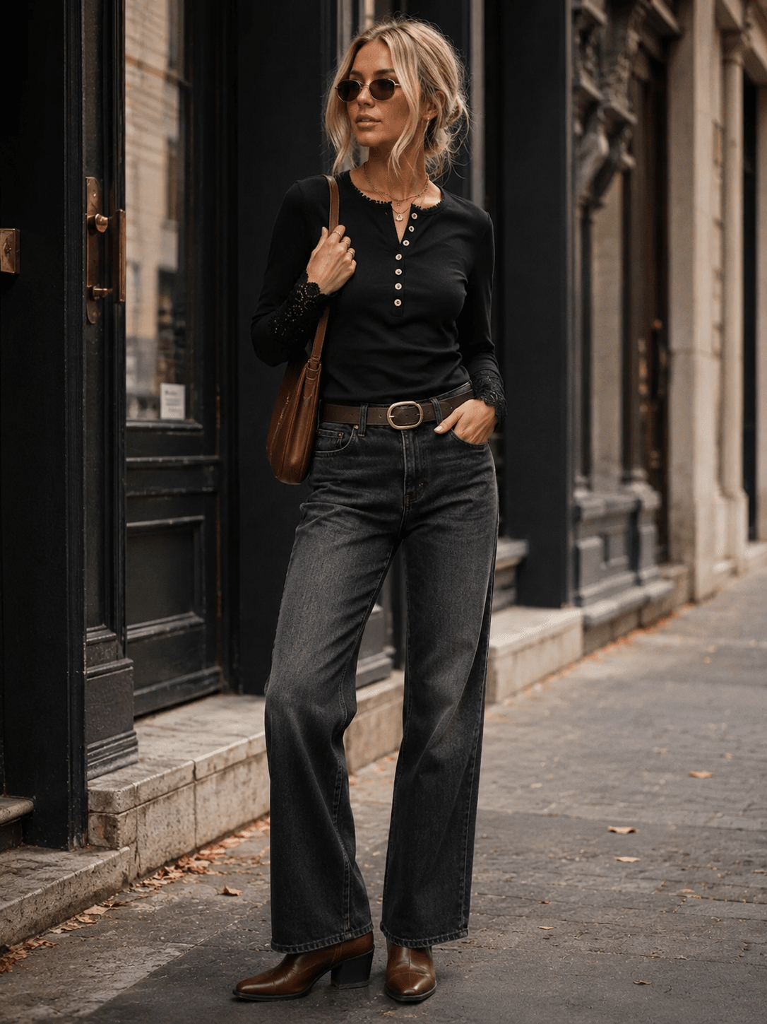 WOMEN'S LONG CROCHET SLEEVE BUTTON UP TOP
