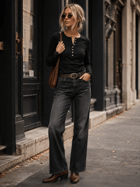 WOMEN'S LONG CROCHET SLEEVE BUTTON UP TOP