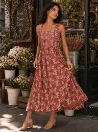 JUST ME WOMEN'S SLEEVELESS SQUARE NECK FRONT POCKETS CROCHET FLORAL MAXI DRESS