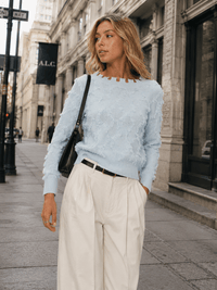 WOMEN'S LONG SLEEVE DETAILED PULLOVER SWEATER