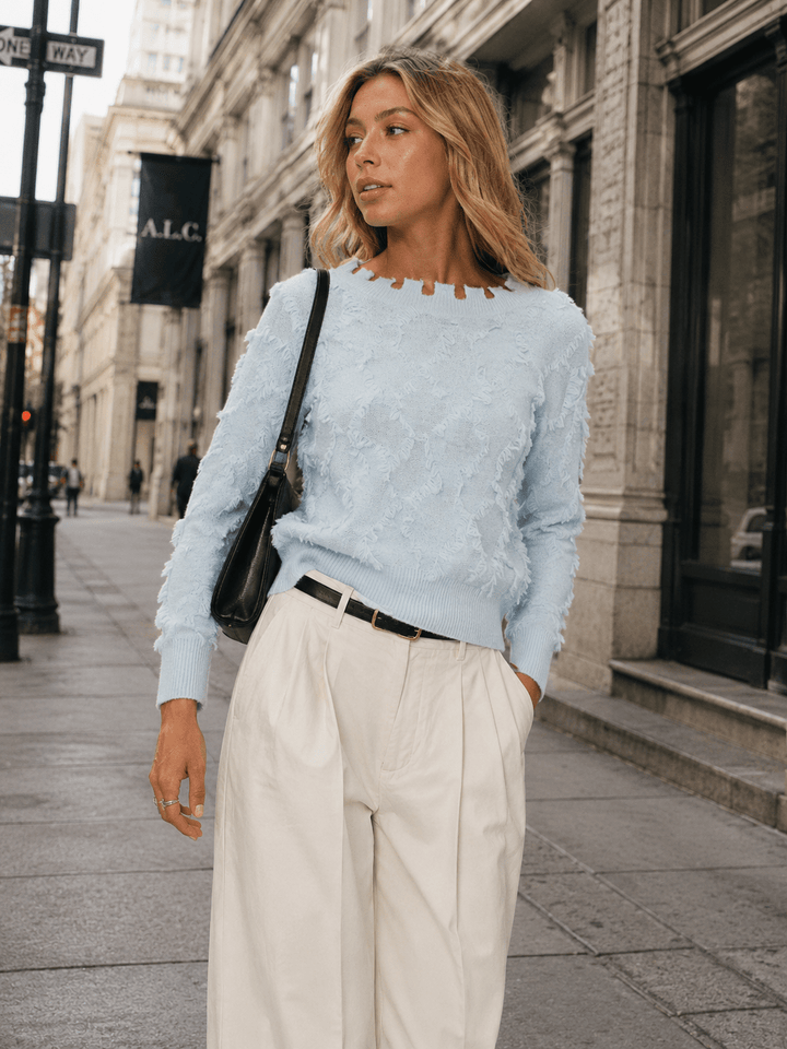 WOMEN'S LONG SLEEVE DETAILED PULLOVER SWEATER