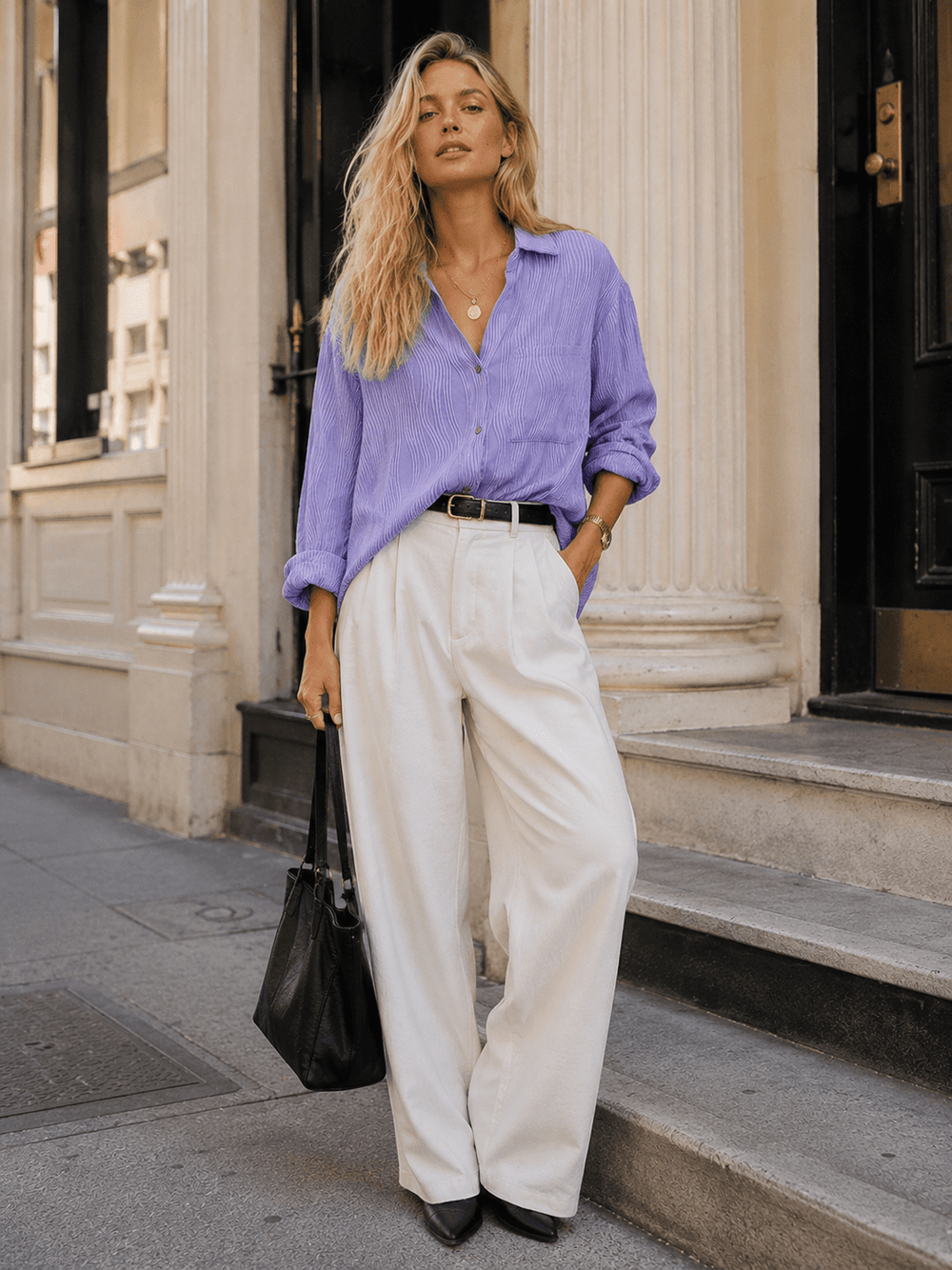WOMEN'S LONG SLEEVE BUTTON UP FRONT POCKETS DETAILED BLOUSE