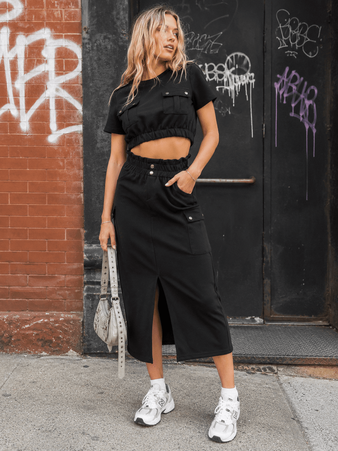 WOMEN'S SHORT SLEEVE TOP & ELASTIC WAIST MAXI SKIRT SOLID 2PC. SET