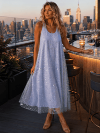JUST ME WOMEN'S SLEEVELESS HALTER NECK SEQUINS DETAILED MAXI DRESS