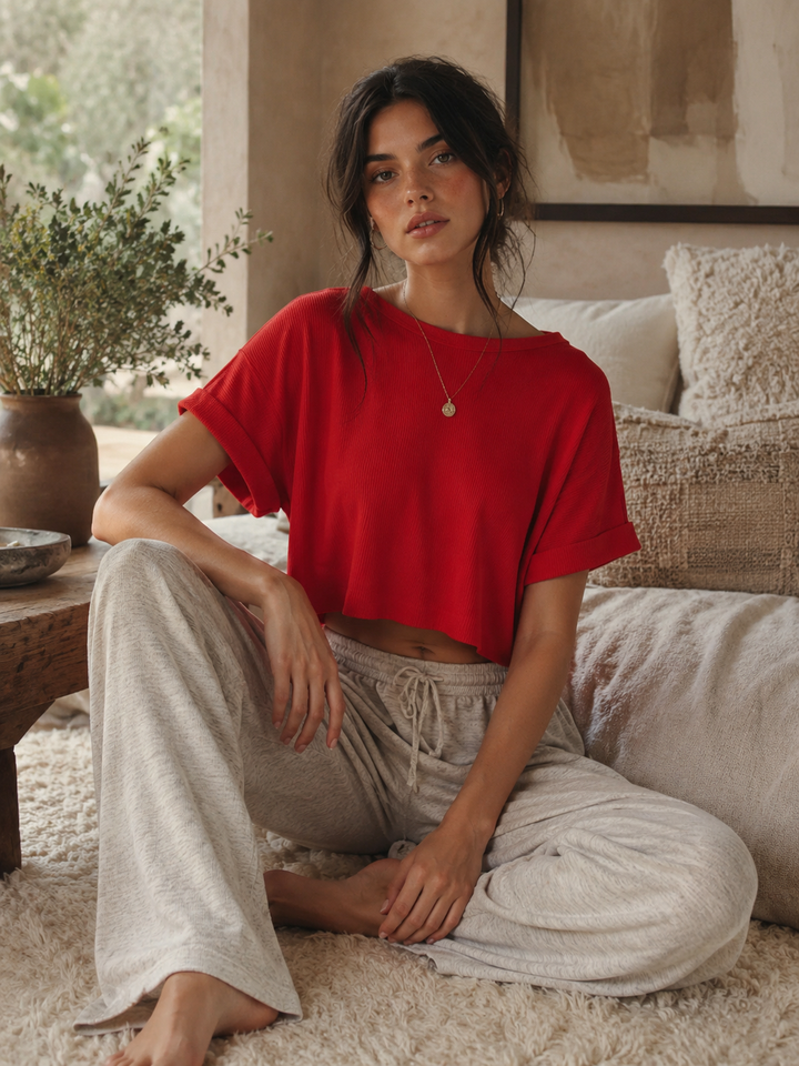 WOMEN'S SHORT SLEEVE RIBBED BASIC TOP