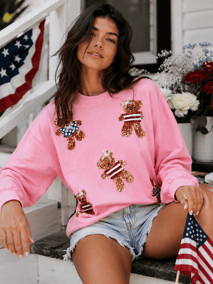 WOMEN'S LONG SLEEVE SEQUINS GRAPHIC PULLOVER SWEATER